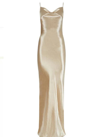 Satin Dress Champagne Gold Metallic Maxi - Cielie Vienna Cocktail Bridesmaids