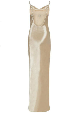 Satin Dress Champagne Gold Metallic Maxi - Cielie Vienna Cocktail Bridesmaids