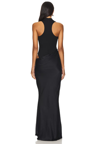 Esila | Blach Maxi Dress with Draped Detail & High Neck