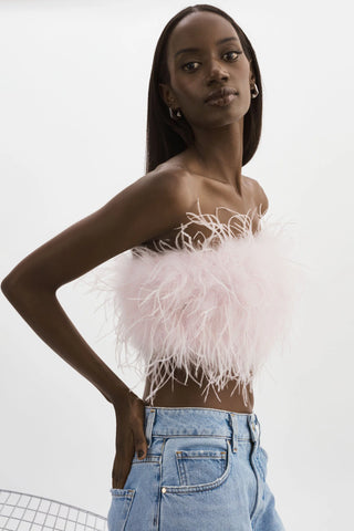 Pink Feather Crop Top - Cielie Vienna Blush Candy Feder Top