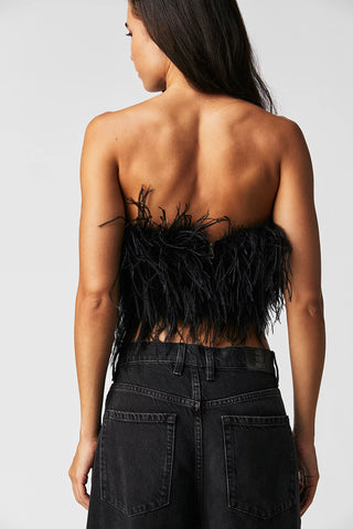 Feather Crop Top Ostrich Feather Black - Cielie Vienna