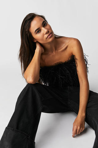 Feather Crop Top Ostrich Feather Black - Cielie Vienna