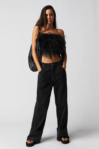 Feather Crop Top Ostrich Feather Black - Cielie Vienna