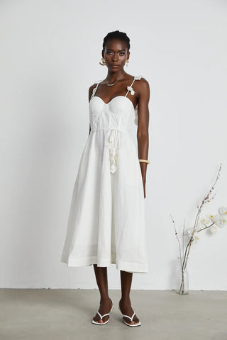 white wonderland corset linen blend mini dress zimmermann similar brand white linen summer dress midi casual floral applique - Cielie Vienna