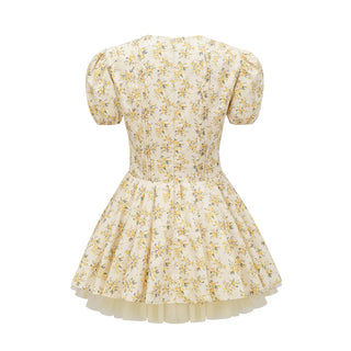  	 X  'Imani'  Buttercup Vintage Floral Print Pleated Cotton Mini Dress Houseofcb dupe similar brand - mini tulled skirt corset vintage floral dress cottage - Cielie Vienna