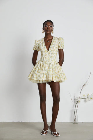  	 X  'Imani'  Buttercup Vintage Floral Print Pleated Cotton Mini Dress Houseofcb dupe similar brand - mini tulled skirt corset vintage floral dress cottage - Cielie Vienna