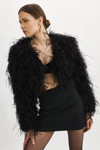 Black Feather Jacket Coat Ostrich - Cielie Vienna Rental 