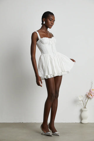 White Corset Mini Dress Lace Bustier - Cielie Vienna