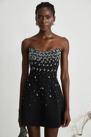 Mini Black Cocktaildress Rhinestone Embellished Crystals Abendkleid Schwarz Mini Party - Cielie Vienna