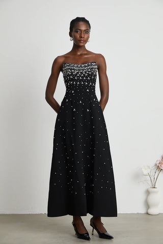 Maxi Rhinestone Embellished Dres Strapless Cocktaildress Black Prom Dress Ballkleid Abschluss Schwarz - Cielie Vienna