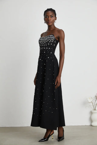 Maxi Rhinestone Embellished Dres Strapless Cocktaildress Black Prom Dress Ballkleid Abschluss Schwarz - Cielie Vienna