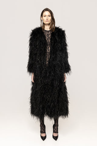 Maxi Ostrich Feather Coat black white - Cielie Vienna Rental Gown 