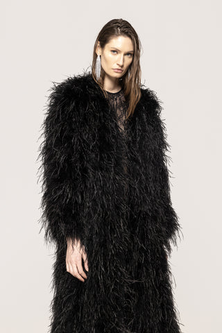 Maxi Ostrich Feather Coat black white - Cielie Vienna Rental Gown 