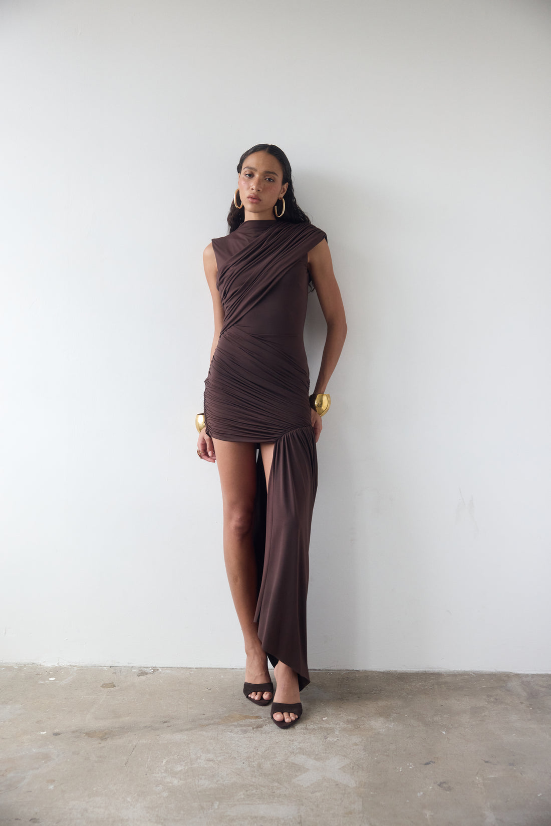 Rialda | Mini Draped Dress Brown S Rialda | Mini Draped Dress Brown S