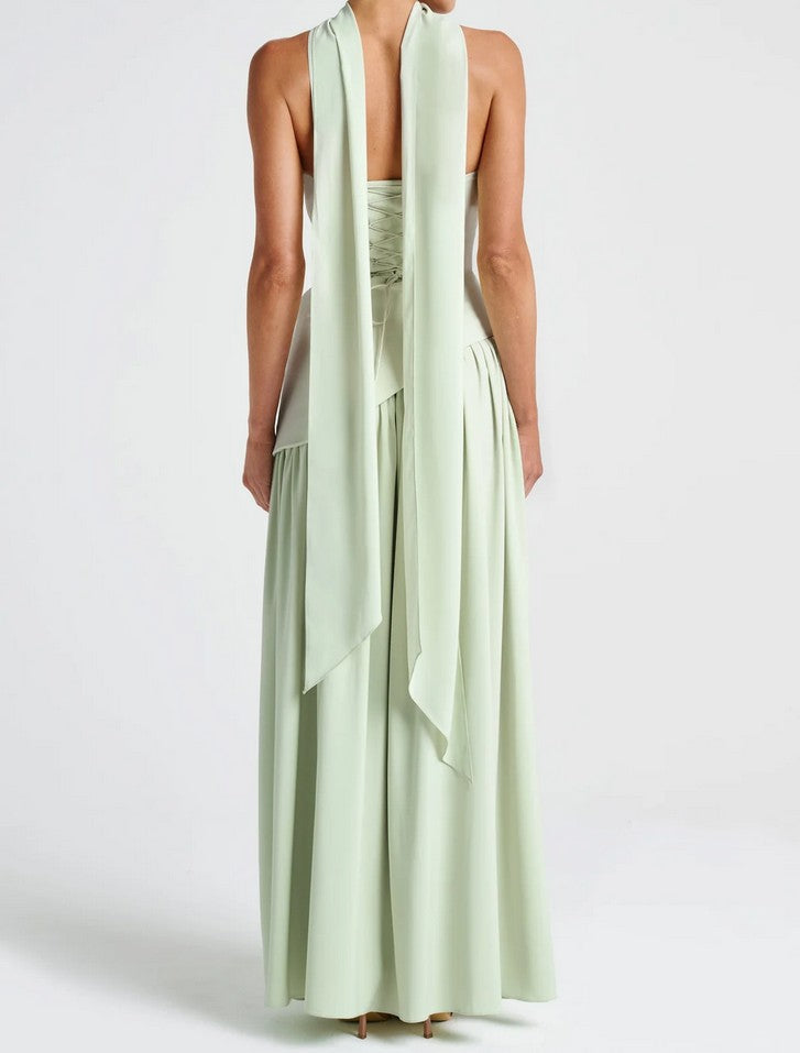 Soleil | Mint Green Wedding Guest Dress Strapless Maxi Gown with Slit & Scarf M Soleil | Mint Green Wedding Guest Dress Strapless Maxi Gown with Slit & Scarf M