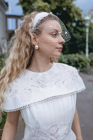 Elegant Luna Bridal Dress Mini - Two-Piece White Wedding Dress with Intricate Floral Lace and Detachable Cape for a Vintage Chic and Modern Sophisticated Bridal Look - Lace Mini Bridal Shower Dress Custom Design - Cielie Vienna Dalmaluna Kitti Influencer 