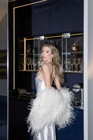 Elegant ivory wedding jacket with real ostrich feathers – bridal outerwear for ceremony