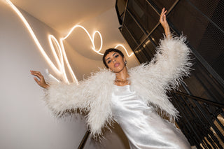 White ostrich feather bridal jacket for wedding dress – luxury ivory feather coat