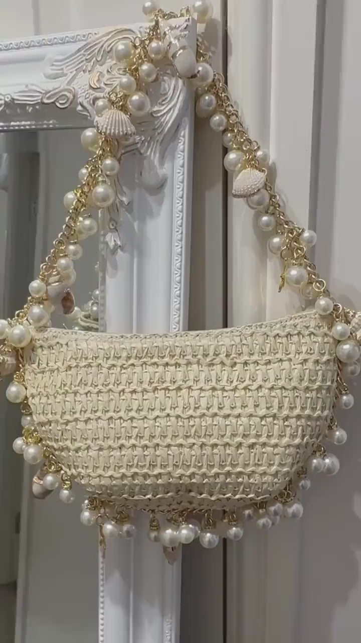 Bach Bag Rattan  Seashell Pearls Summer