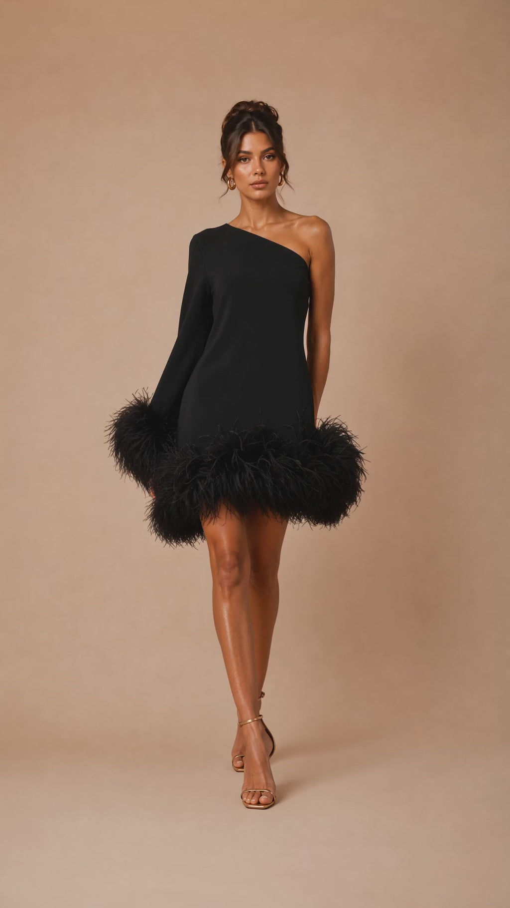 One Shoulder Mini Dress Feathers