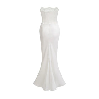 White Simple Dress strapless sleeveless bridal white satin silk, Brautkleid schlicht, elopement dress - Cielie Vienna