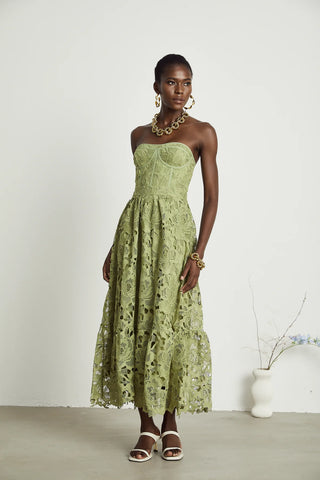 Emilia Lace Bustier Midi Dress - Cocktaildress Bridesmaids dress green Lace Summer - Cielie