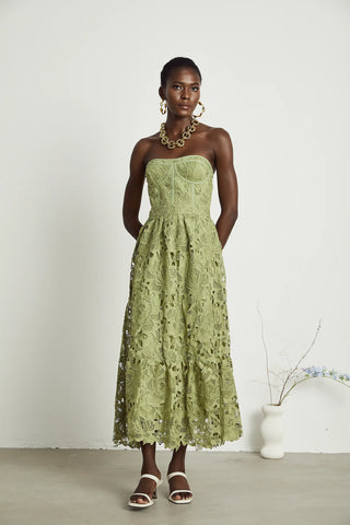 Emilia Lace Bustier Midi Dress - Cocktaildress Bridesmaids dress green Lace Summer - Cielie