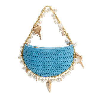 Bach Bag Rattan Blue Seashell Pearls