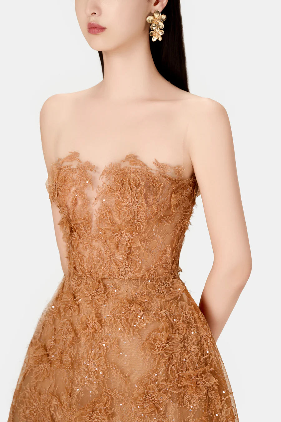 Women's Lace Midi Dress | Lace Midi Dress | CILIE M / Brown Women's Lace Midi Dress | Lace Midi Dress | CILIE M / Brown