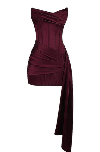 Somela |  Burgundy Strapless Mini Satin Dress