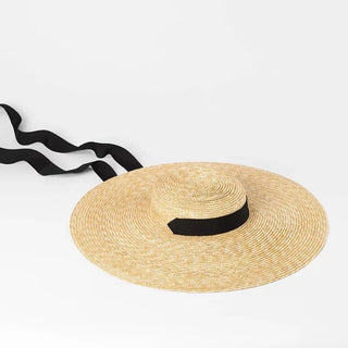 wide brim straw hat with bands, Strohhut Sommer mit Bänder, Big Strawhat, Strohhut groß Sommer - Cielie Vienna