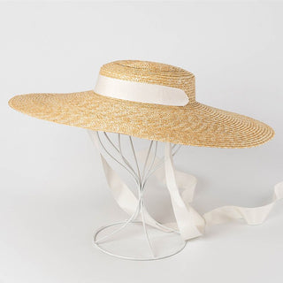 wide brim straw hat with bands, Strohhut Sommer mit Bänder, Big Strawhat, Strohhut groß Sommer - Cielie Vienna