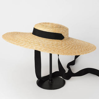 wide brim straw hat with bands, Strohhut Sommer mit Bänder, Big Strawhat, Strohhut groß Sommer - Cielie Vienna