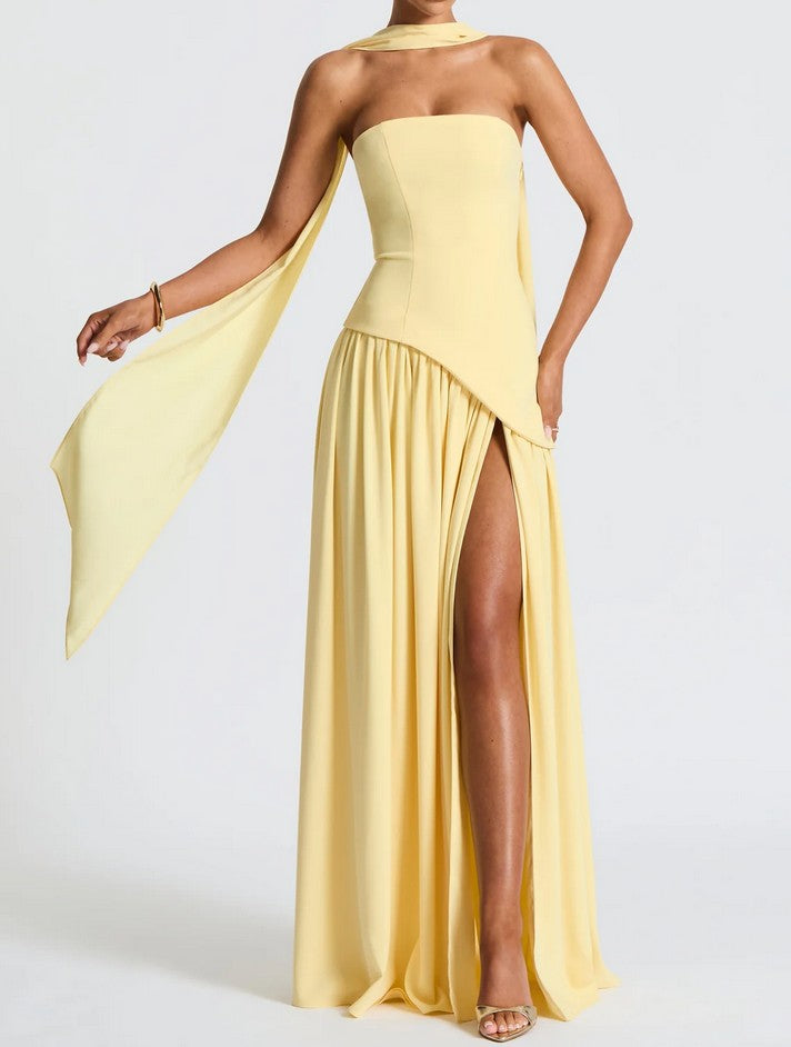 Soleil | Maxi Dress with Scarf Yellow S Soleil | Maxi Dress with Scarf Yellow S