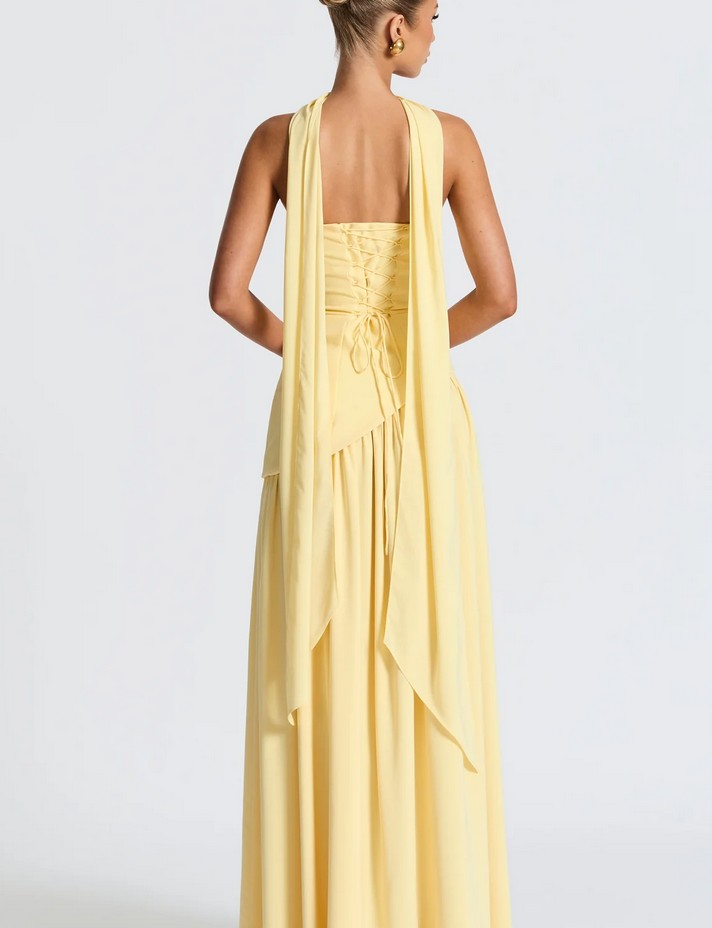 Soleil | Maxi Dress with Scarf Yellow S Soleil | Maxi Dress with Scarf Yellow S