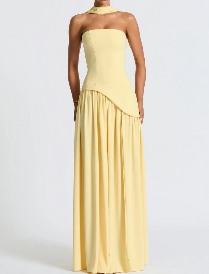 Soleil | Maxi Dress with Scarf Yellow S Soleil | Maxi Dress with Scarf Yellow S