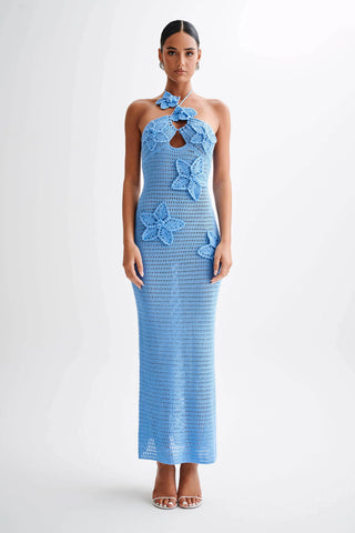 Kyla Floral Crochet Maxi Dress - Blue Summer Bach Dress Cielie