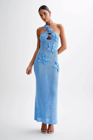 Kyla Floral Crochet Maxi Dress - Blue Summer Bach Dress Cielie