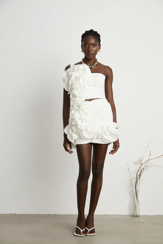 Ruffle Skirt White, White ruffle floral top, sommer Rock Volants, Top Volants weiß, white - Cielie 