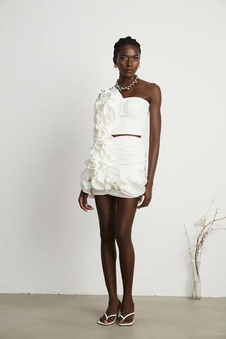 Ruffle Skirt White, White ruffle floral top, sommer Rock Volants, Top Volants weiß, white - Cielie 