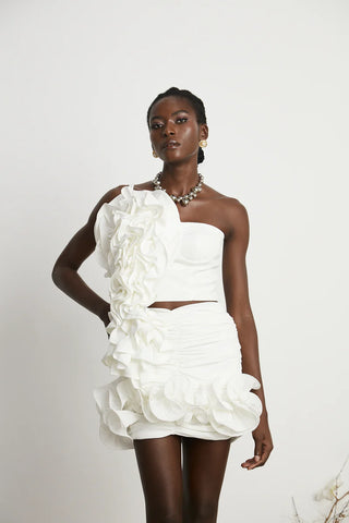 Ruffle Skirt White, White ruffle floral top, sommer Rock Volants, Top Volants weiß, white - Cielie 