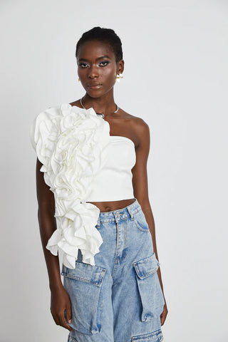 Ruffle Skirt White, White ruffle floral top, sommer Rock Volants, Top Volants weiß, white - Cielie 