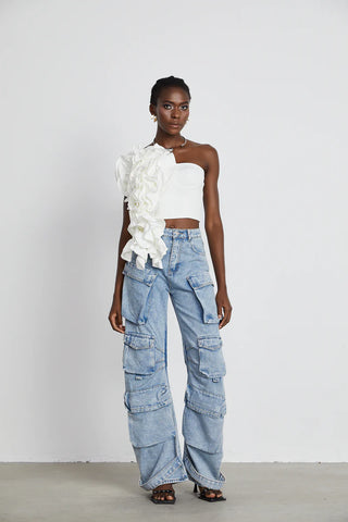 Ruffle Skirt White, White ruffle floral top, sommer Rock Volants, Top Volants weiß, white - Cielie 