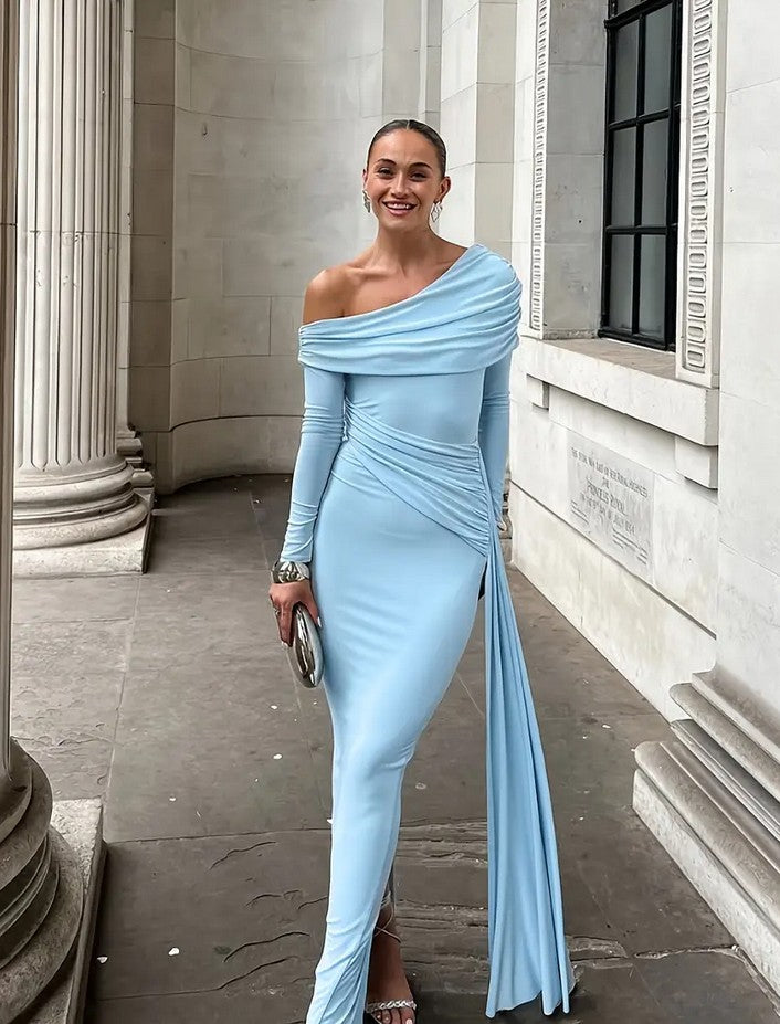 women's light blue winter off the shoulder dress Walley