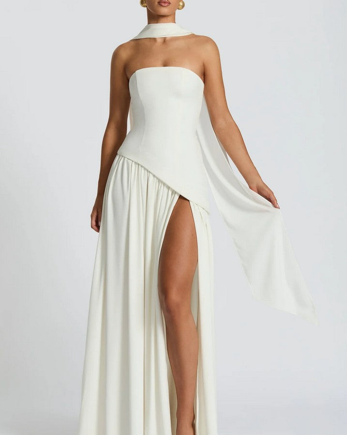 white long dress strapless Soleil