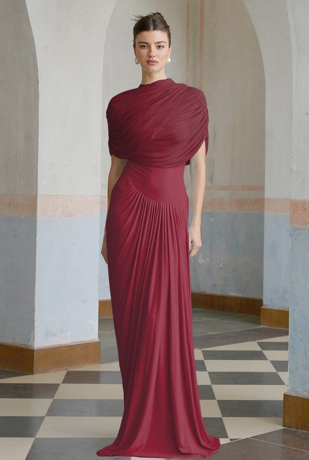 Sarelle | Winered asymmetric pleated maxi dress L Sarelle | Winered asymmetric pleated maxi dress L