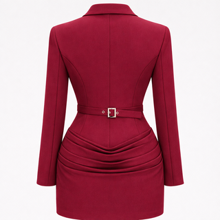 Red dress with a belt on a white background